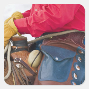 Cowboy on Horse wearing Leather Chaps Square Sticker