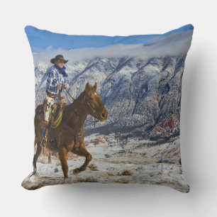 Cowboy on Horse wearing Leather Chaps Throw Pillow