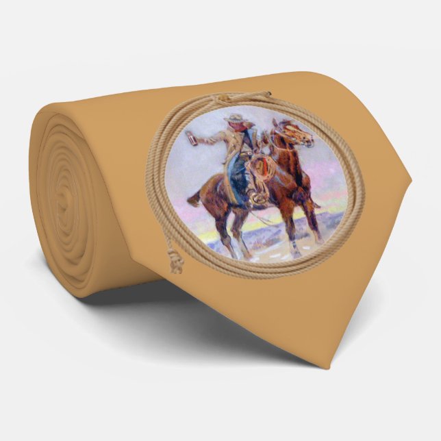 Cowboy On Horse Western Neck Tie (Rolled)