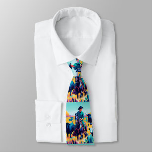 Cowboy On Horse With Cattle Neck Tie