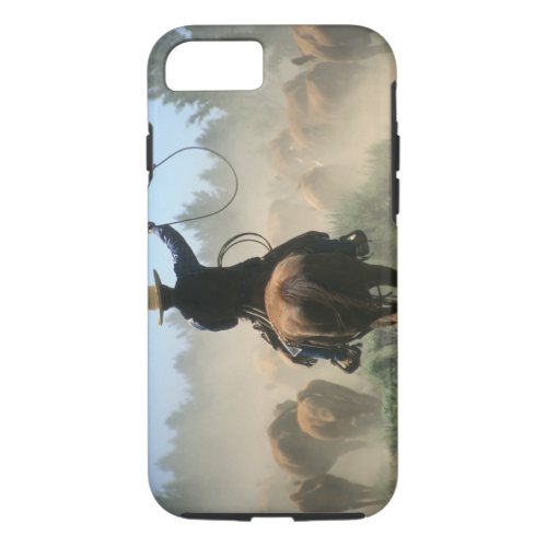 Cowboy on horse with lasso driving cattle iPhone 87 case