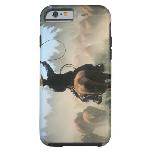 Cowboy on horse with lasso driving cattle tough iPhone 6 case