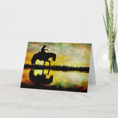 Cowboy on Horseback at Sunset Fathers Day Card