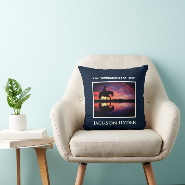 Cowboy on Horseback at Sunset Memorial Throw Pillow (Chair)