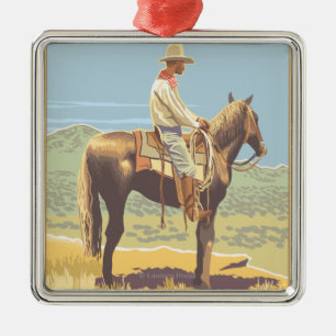 Cowboy on Horseback - Glacier National Park, Metal Ornament