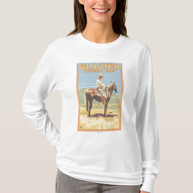 Cowboy on Horseback - Glacier National Park, T-Shirt (Front)