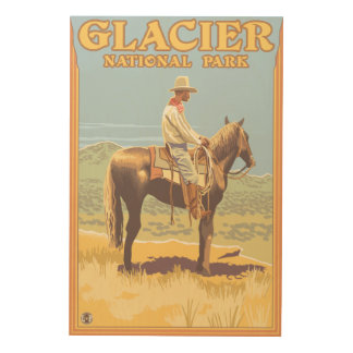 Cowboy on Horseback - Glacier National Park, Wood Wall Art