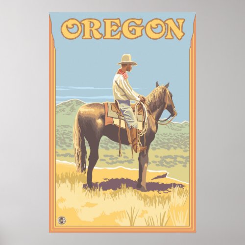 Cowboy on Horseback _ Oregon Poster