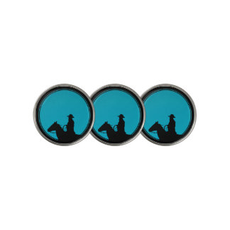 Cowboy on Horseback Silhouette - Turquoise  Golf Ball Marker