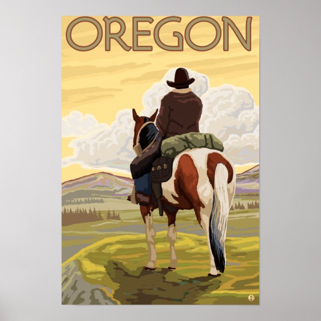 Cowboy on Horseback Vintage Travel Poster (Front)