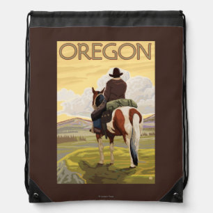 Cowboy on Horseback Vintage Travel Poster Drawstring Bag