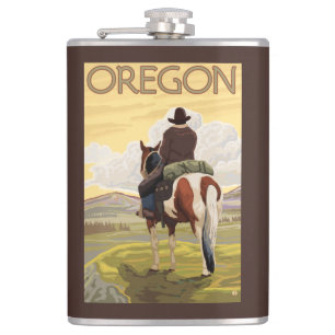 Cowboy on Horseback Vintage Travel Poster Hip Flask