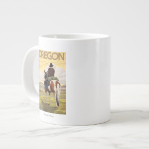 Cowboy on Horseback Vintage Travel Poster Large Coffee Mug