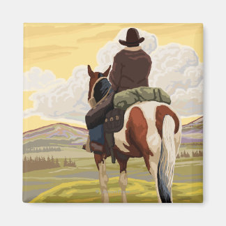 Cowboy on Horseback Vintage Travel Poster Magnet