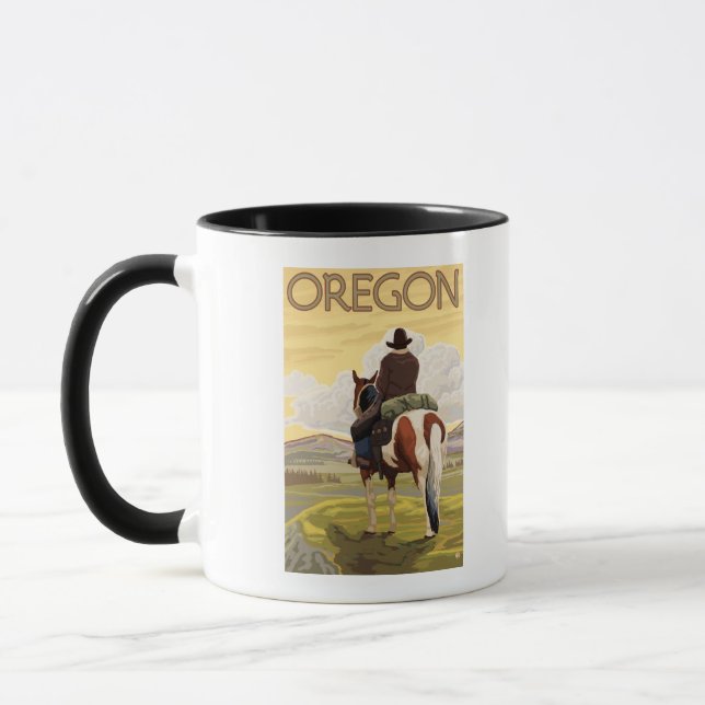Cowboy on Horseback Vintage Travel Poster Mug (Left)