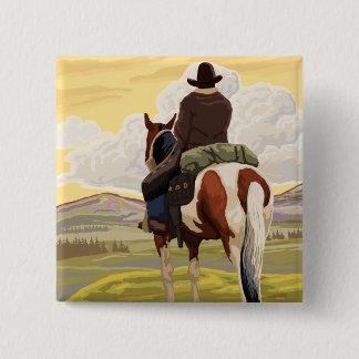 Cowboy on Horseback Vintage Travel Poster Pinback Button