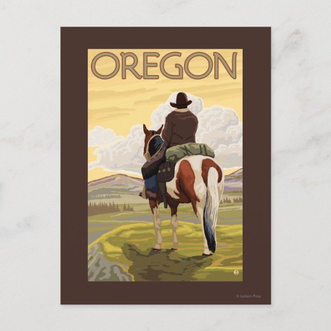 Cowboy on Horseback Vintage Travel Poster Postcard (Front)