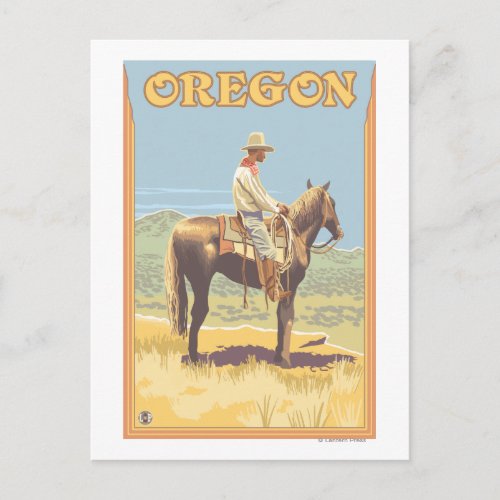 Cowboy on Horseback_ Vintage Travel Poster Postcard