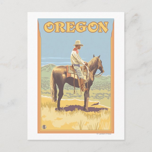 Cowboy on Horseback- Vintage Travel Poster Postcard (Front)