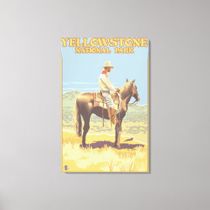 Cowboy on Horseback - Yellowstone National Canvas Print