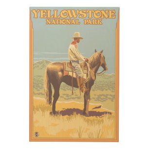 Cowboy on Horseback - Yellowstone National Wood Wall Art