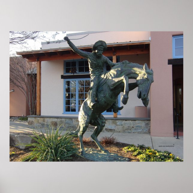 Cowboy on Rearing Horse Statue Poster (Front)