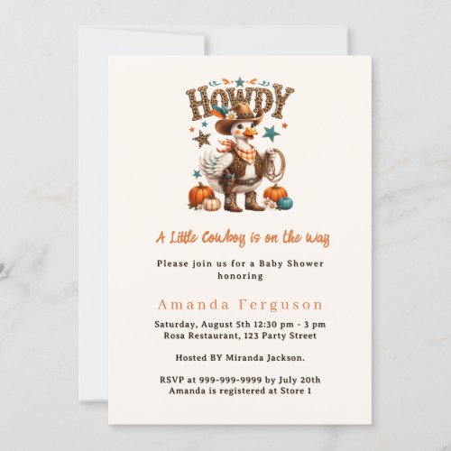 Cowboy on the way fall western goose Baby Shower Invitation