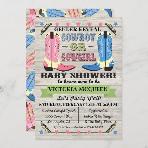 Cowboy or Cowgirl Baby Shower Gender Reveal Invitation