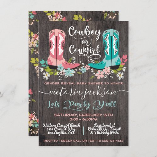 Cowboy or Cowgirl Baby Shower Gender Reveal Invitation