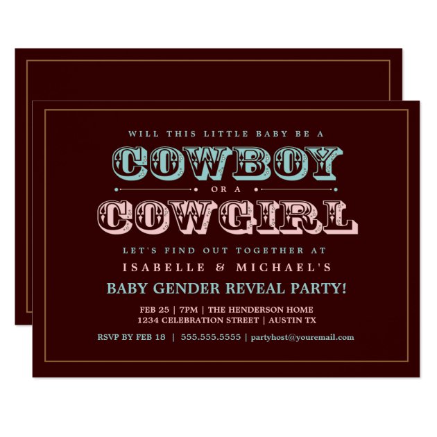 Cowboy Or Cowgirl Country Baby Gender Reveal Party Invitation