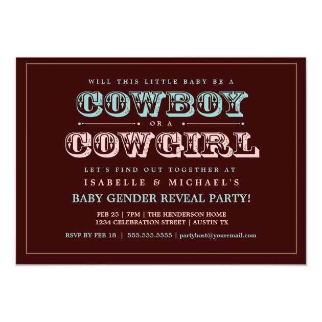 Cowboy Or Cowgirl Country Baby Gender Reveal Party Invitation