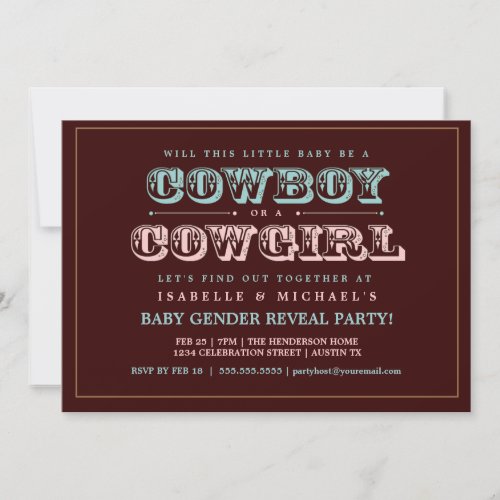 Cowboy or Cowgirl Country Baby Gender Reveal Party Invitation