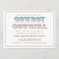 Cowboy or Cowgirl Country Baby Gender Reveal Party Invitation