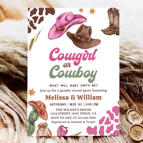 Cowboy or Cowgirl Gender Reveal Baby Shower Invitation