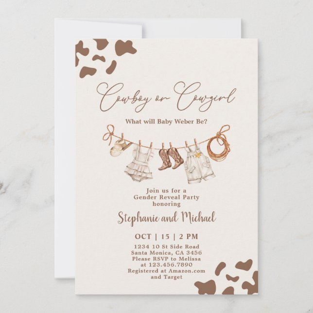 Cowboy or Cowgirl Gender Reveal Invitation (Front)