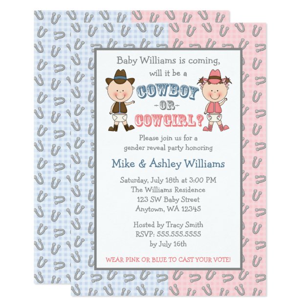 Cowboy Or Cowgirl Gender Reveal Party Invitation