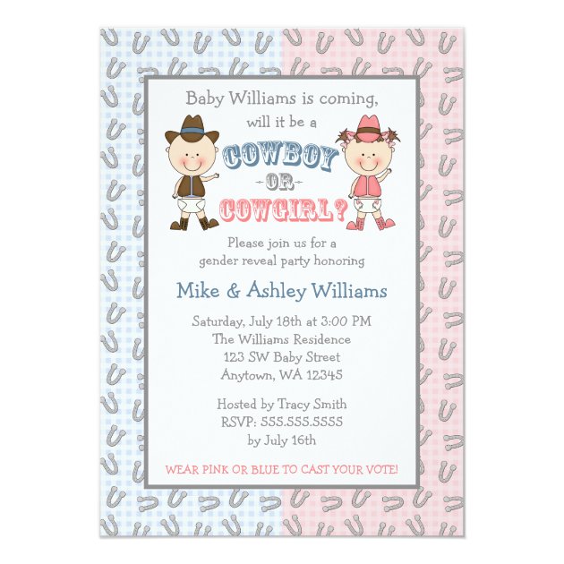 Cowboy Or Cowgirl Gender Reveal Party Invitation