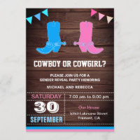 Cowboy or Cowgirl Gender Reveal Party Invitation