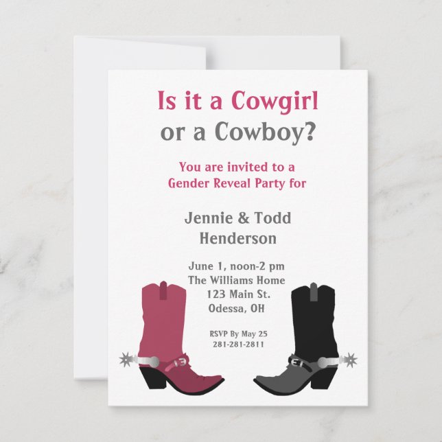 Cowboy or Cowgirl? Gender Reveal Party Invitation (Front)