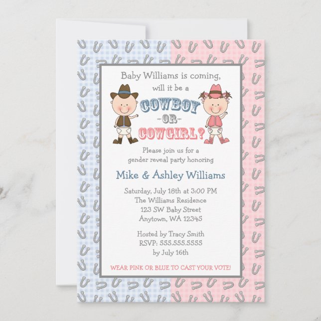 Cowboy or Cowgirl Gender Reveal Party Invitation (Front)