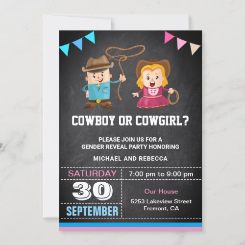 Cowboy or Cowgirl Gender Reveal Party Invitation
