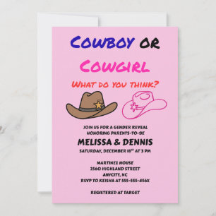 Cowboy or Cowgirl gender reveal party Invitation