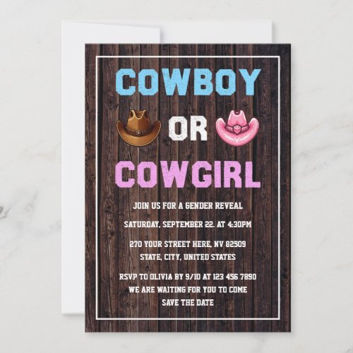 Cowboy or Cowgirl Western Gender Reveal Invitation