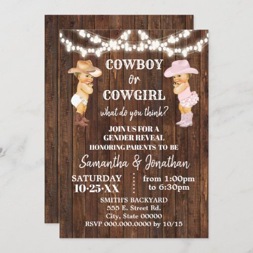 Cowboy or Cowgirl Western Gender Reveal Shower Invitation