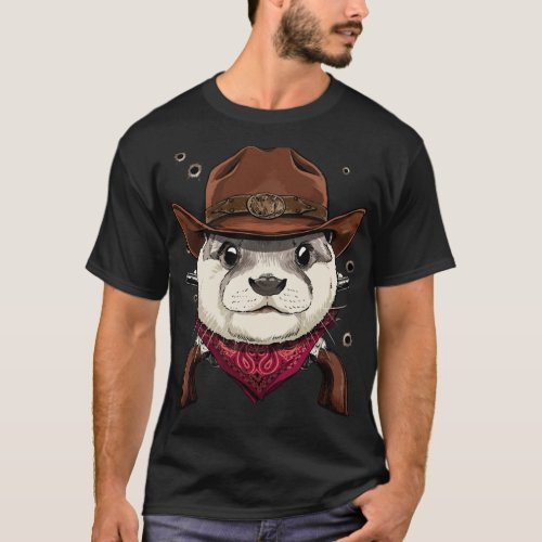 Cowboy Otter Western Rodeo Cowboy Hat and Bandana T_Shirt