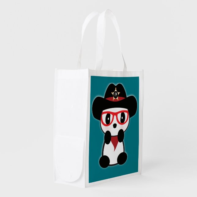 Cowboy Panda Bear Tote Shopping Bag-Leon Reuse Bag (Front Side)