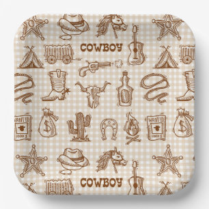 Cowboy Paper Plates, Western Rodeo Party Plates