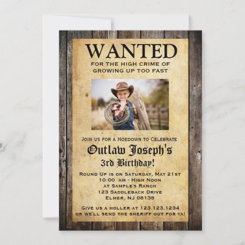 Cowboy Party Invitation  WANTED INVITATION