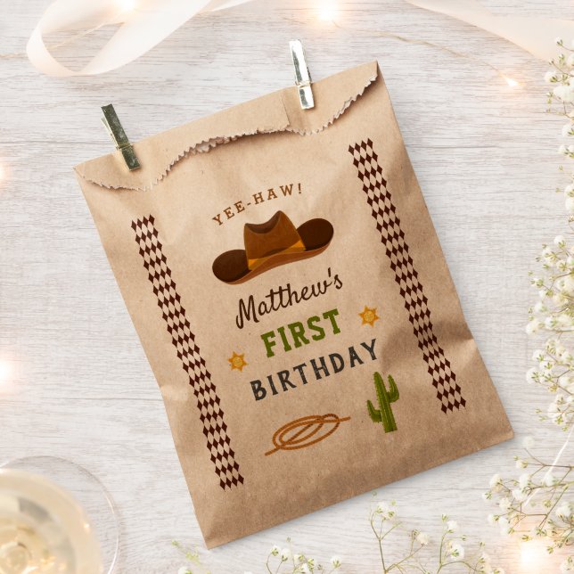 Cowboy Party Saloon Wild West Western Boy Birthday Favor Bag (Clipped)