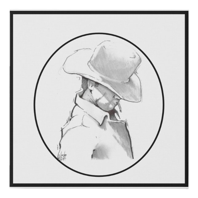 Cowboy pencil drawing faux canvas print (Front)